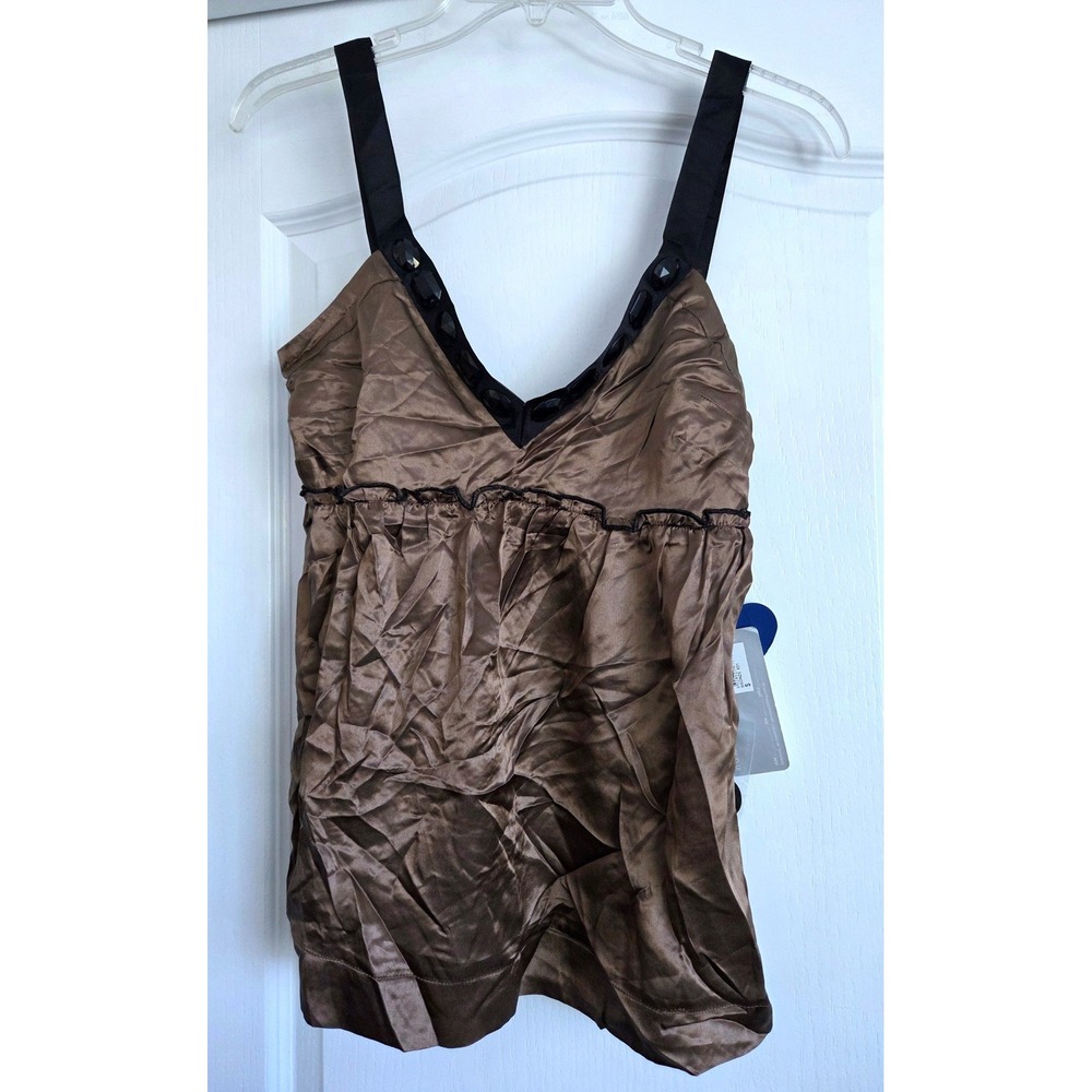 Fate Ltd Edition Bronze Silk Camisole V-Neck Empire Waist Gems Top Sz 8 NWT